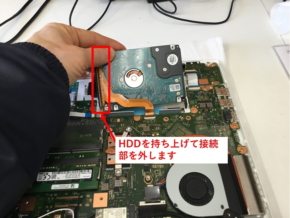 HDD接続部の取り外し
